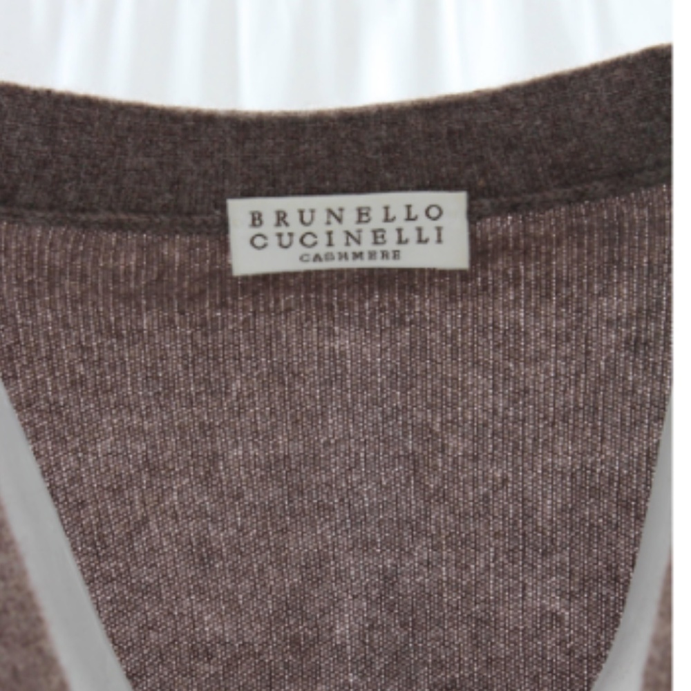 Brunello Cucinelli Sweater Pullover Soft Brown Cashmere Knit Silk Insert Size M - Picture 6 of 7